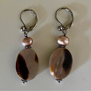 Talbots Sterling Silver Pink Pearl and Brown Shell Earrings